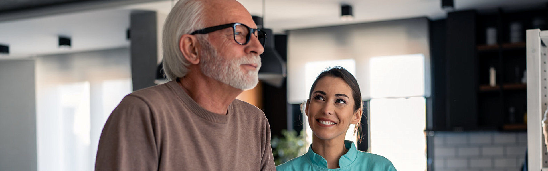 Caregiver looking at elderly